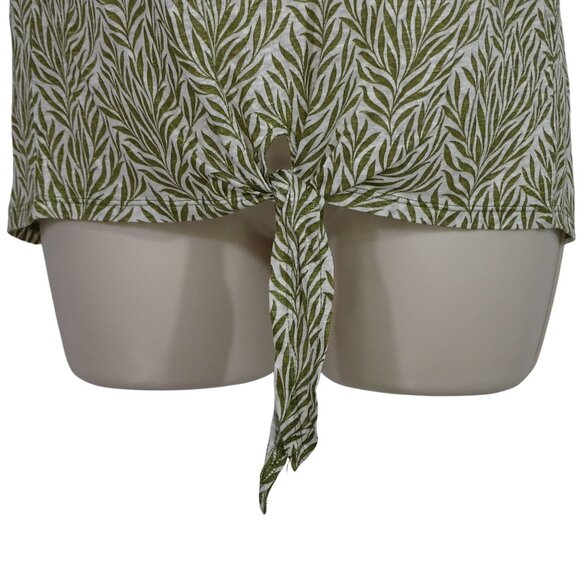 Ann Taylor Loft Leaf Print Linen Tie Front Top Women Size XS Green  Short Sleeve - Picture 3 of 8